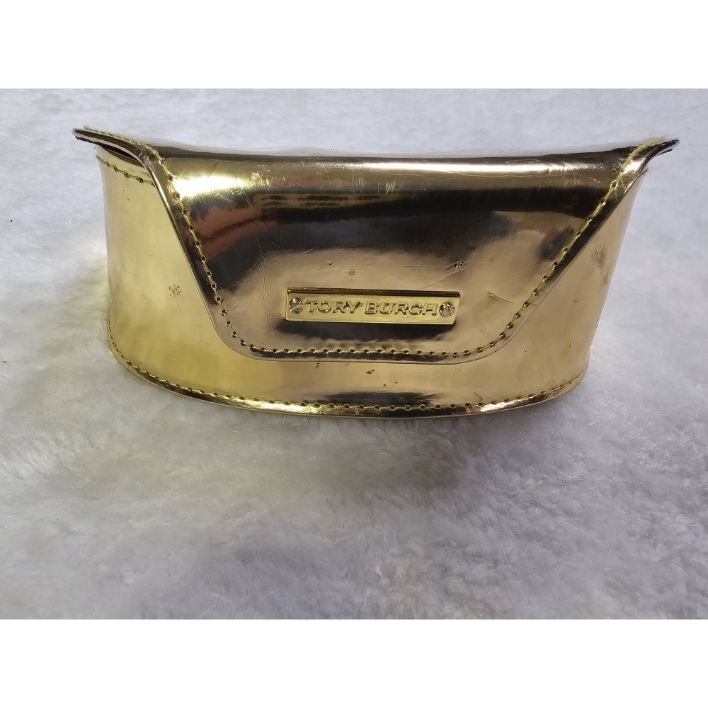 Tory Burch Gold Metallic Sunglasses Case Magnetic‎ Close Engraved Logo Placard